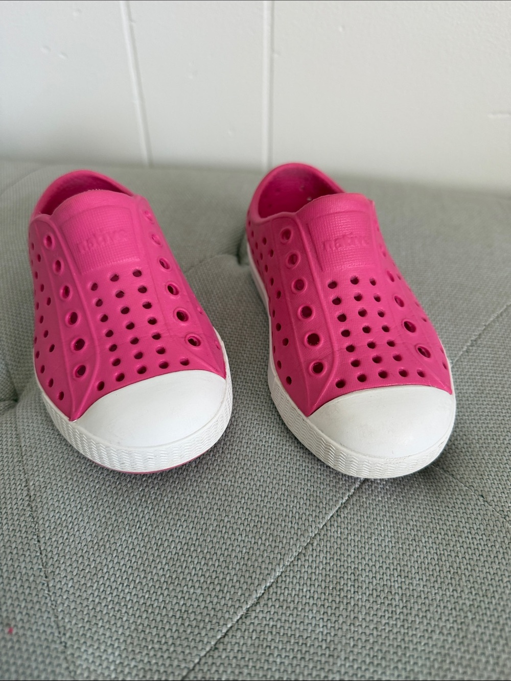 Native Kids Slip-On Water Shoes in Bright Pink with White Toe
